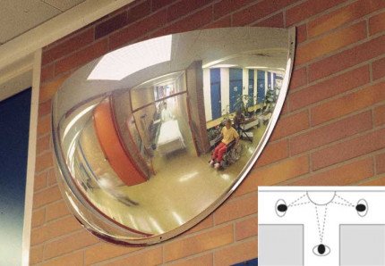 Moravia Panoramic 3 way Vision 100cm 180 degrees 1/2 Dome Convex Wall Mirror in use