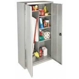 Probe Janitors Steel Storage Cabinet with Hanging Rail and Shelf space - Silver Grey