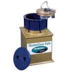 Underfloor Safe with Screw Fit Lid - Gold Enamel Paint with Churchill Logo. 