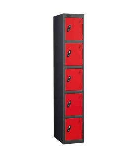  Probe 5 Door High Metal Locker Type L Electronic Lock red doors and black body