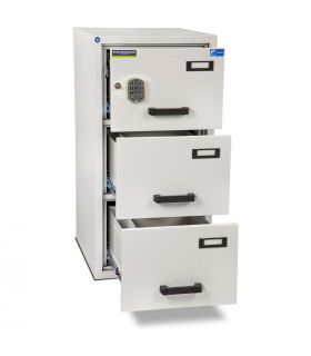 Burton FF300E 3 Drawer Digital Fire Resistant Filing Cabinet - all drawers open