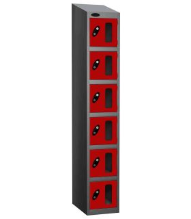 Probe Vision Panel 6 Door Electronic Locking Anti-Stock Theft Locker sloping top fitted red
