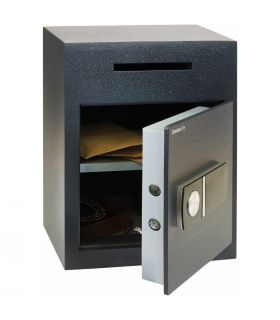 Chubbsafes Sigma Deposit Safe with Letter Slot on the front above the door. Door is shown open with electronic locking.