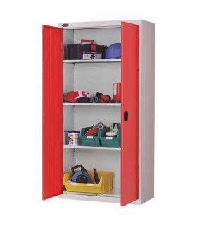 Probe High Double Door Steel Storage Cabinet 915x460 - red doors