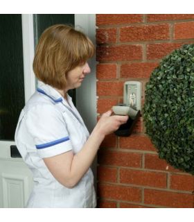 Outdoor Key Safe with black weatherproof hinged cover.