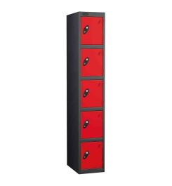  Probe 5 Door High Metal Locker Type L Electronic Lock red doors and black body