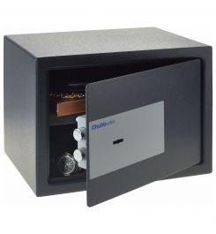 Chubbsafes Air 15K door slightly open showing 2 locking bolts on door and inner base carpet
