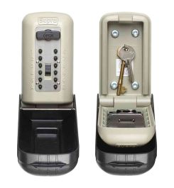 Outdoor Key Safe with black weatherproof hinged cover.