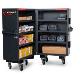 Armorgard FittingStor FC5 Heavy Duty Mobile Site Cabinet open with stores