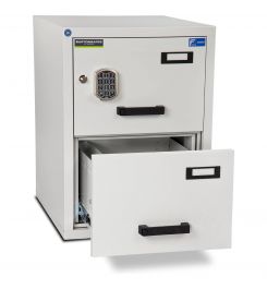Burton FF200E 2 Electronic Drawer Fire Resistant Filing Cabinet - bottom drawer open