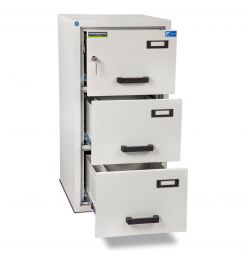 Burton FF300K 3 Key Drawer Fire Resistant Filing Cabinet - all drawers open