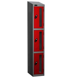 Probe Vision Panel 3 Door Padlock Locking Anti-Stock Theft Locker sloping top fitted red
