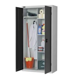 Probe Janitors Steel Storage Cabinet with Hanging Rail and Shelf space - Silver Grey